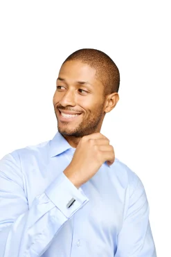 LodinG Chemises*Chemise slim fit bleu sans repassage 100% coton poignet mousquetaire